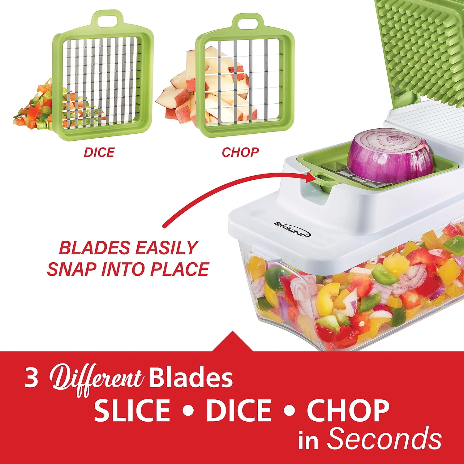 Brentwood Food Chopper And Vegetable Dicer With 6.75 Cup Storage Container  In Green : Target