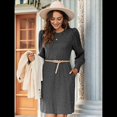 thumbnail image 4 of Vestido de Punto para Mujer con Mangas Abullonadas, Cuello Redondo, Informal, para Otoño e Invierno Gris L, 4 of 6