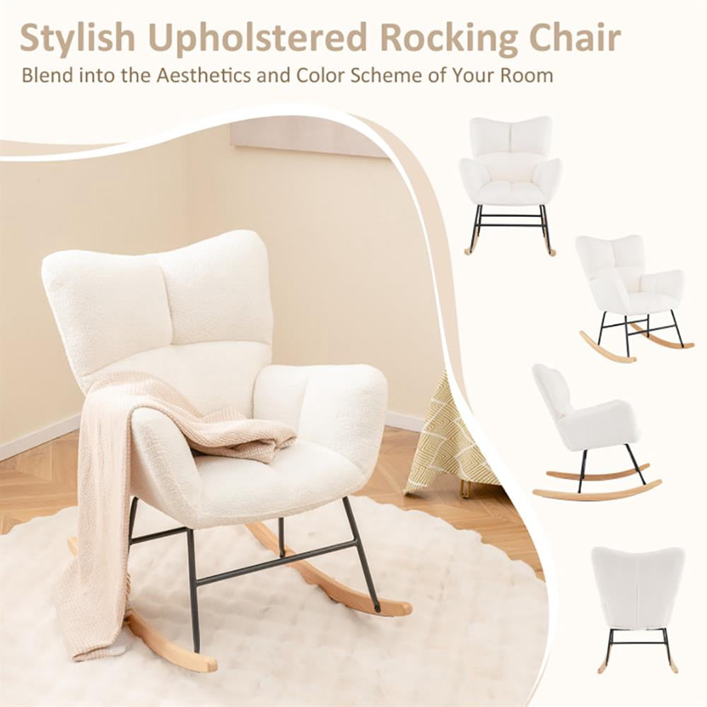 GVN Large Lazy Arm Chair, Lounge Sofa Chair,Nursery Rocking Chair with Comfy Backrest and Armrest-Beige