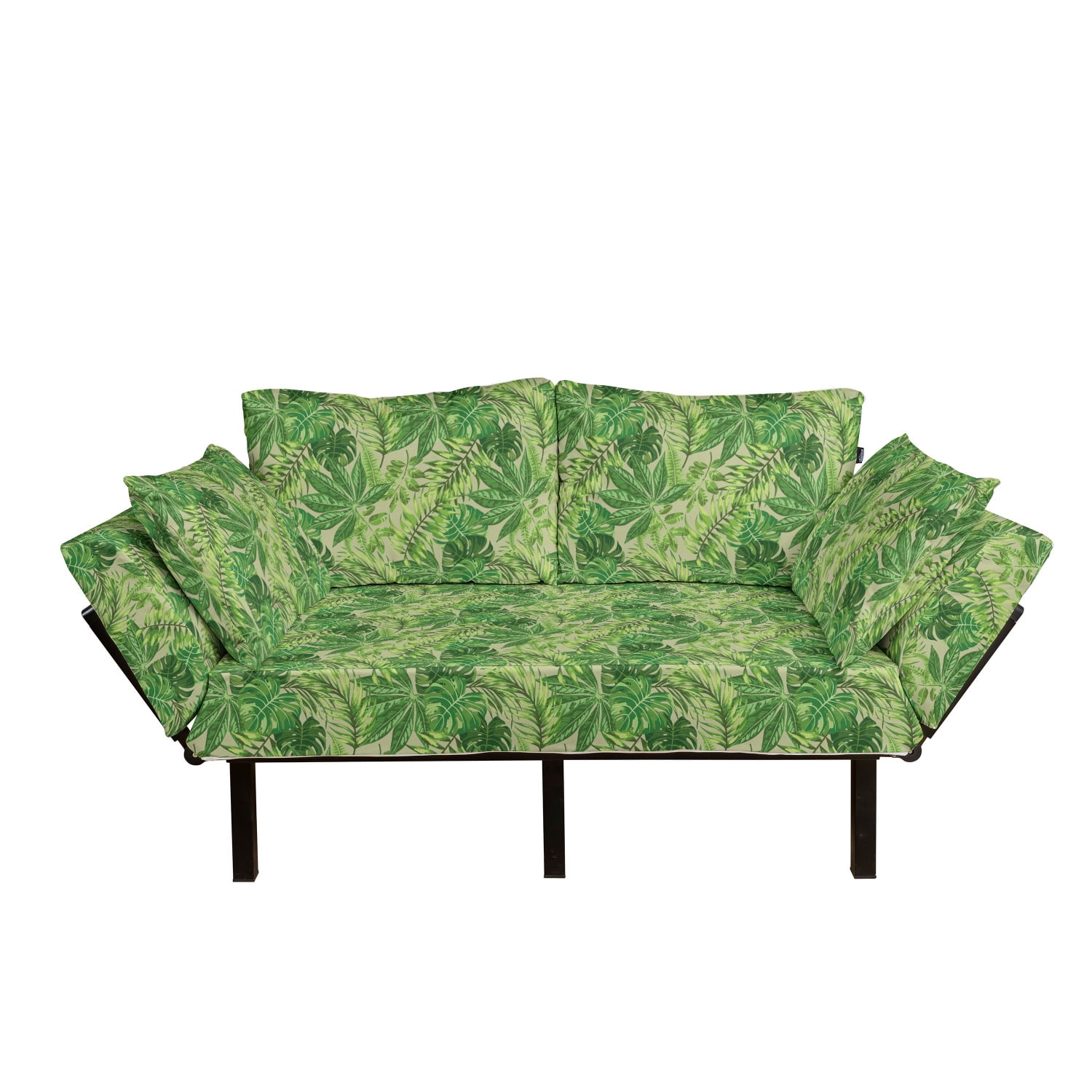 Green Leaf Futon Couch, Exotic Pattern with Tropical Leaves Fresh