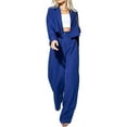 thumbnail image 2 of Women'S 2 Piece Casual Outfits Cropped Blazer Jackets High Waisted Wide Leg Work Pants Suit Set Blue S, 2 of 9