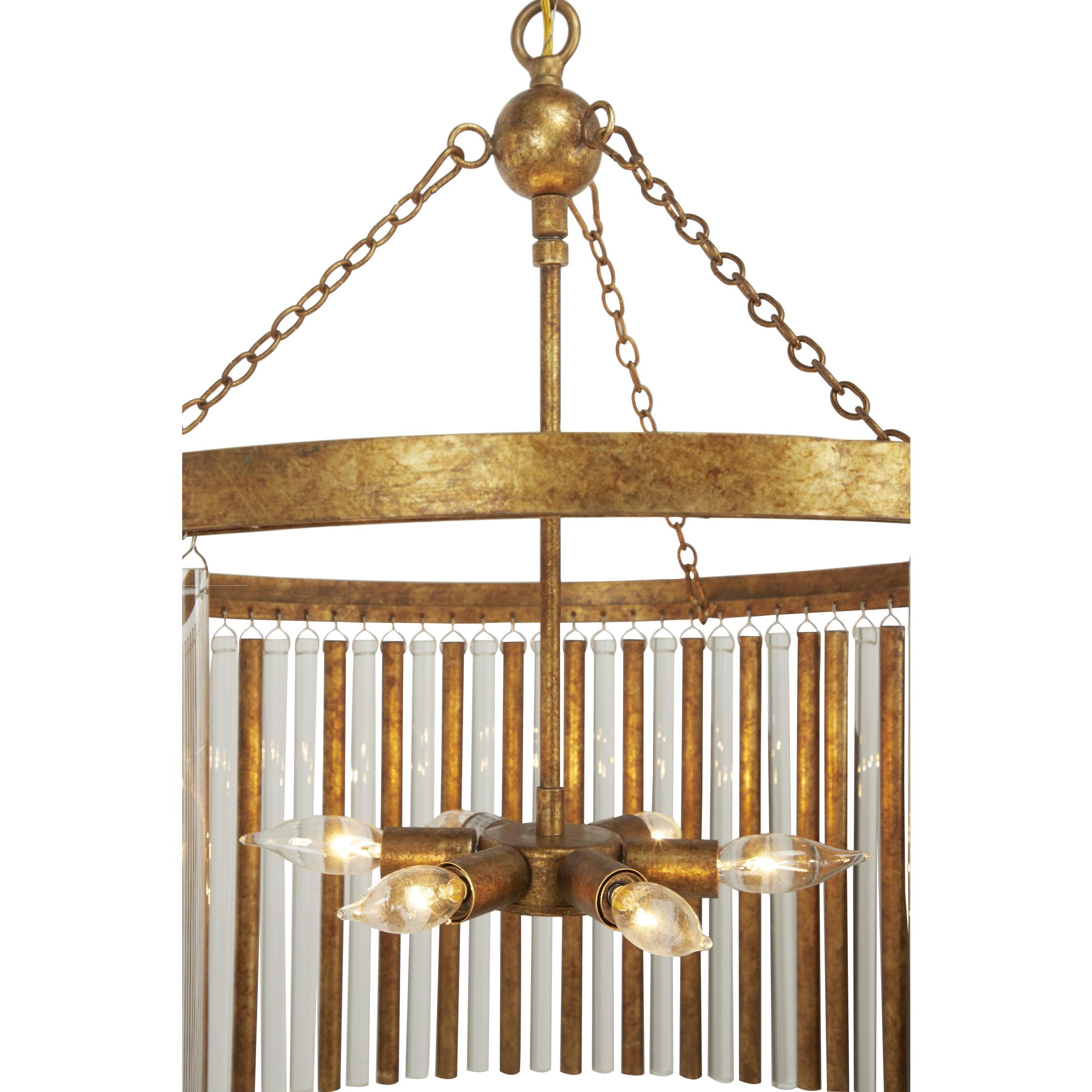 DecMode 22" x 25" Brass Metal Crystal Rod Embellished 6 Light Chandelier with Link Style Chain, 1-Piece