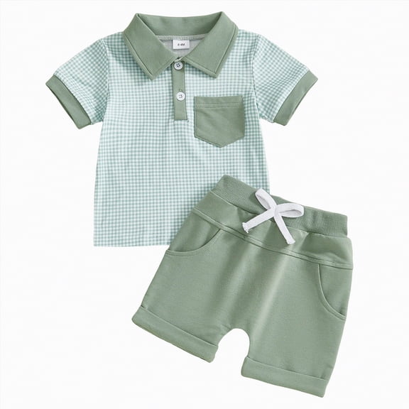 Hessimy Toddler Boy Summer T Shirts and Shorts Set Short Sleeve Crewneck Tee Tops Short Beach Playwear Outfits（Green,0-6 Months)