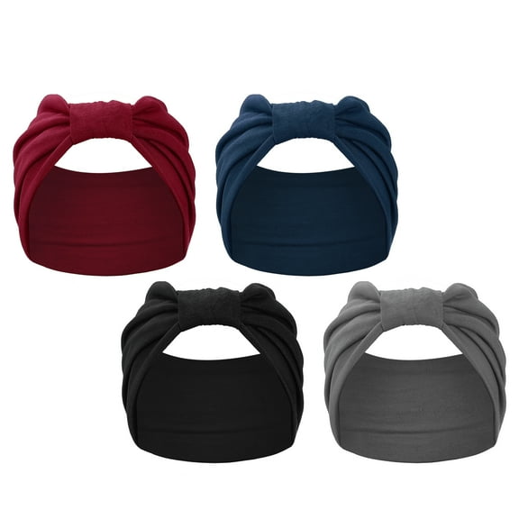 4pcs Yoga Elastic Headbands Wide Knotted Hairbands for Women Girl 5.12inch Wide Black Red Blue Gray