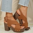 thumbnail image 4 of Viluyesy Women's Block Heels Sandals, Peep Toe Adjustable Ankle Buckle PU Leather Summer Fashion Comfort Shoes Brown 7, 4 of 7