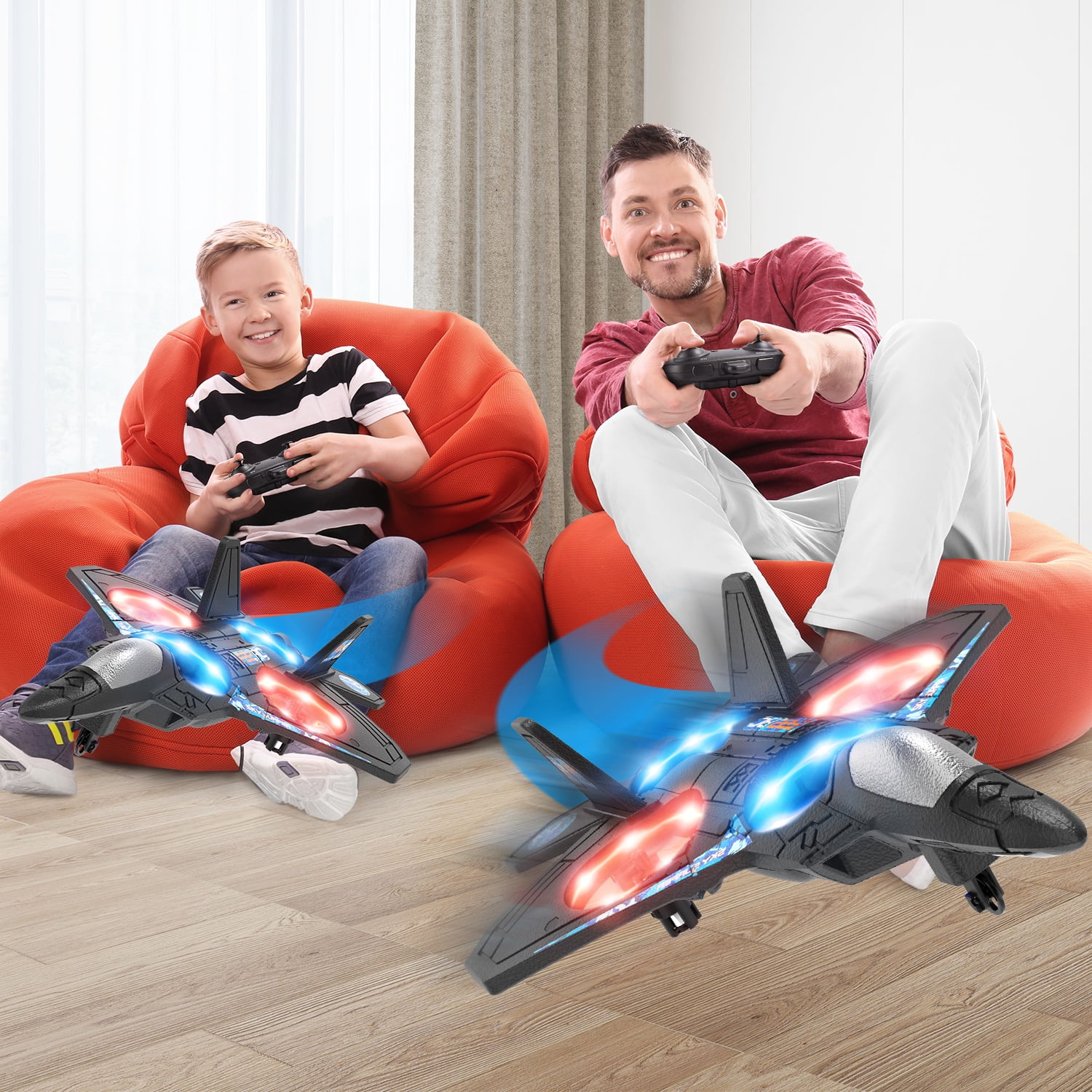 Foam RC Plane Drone for Kids, Remote Control Airplane Fighter Jet with LED Light, Auto Hover, 360°Flip, 2 Batteries (16 Mins Flight), Easy to Fly for Beginners