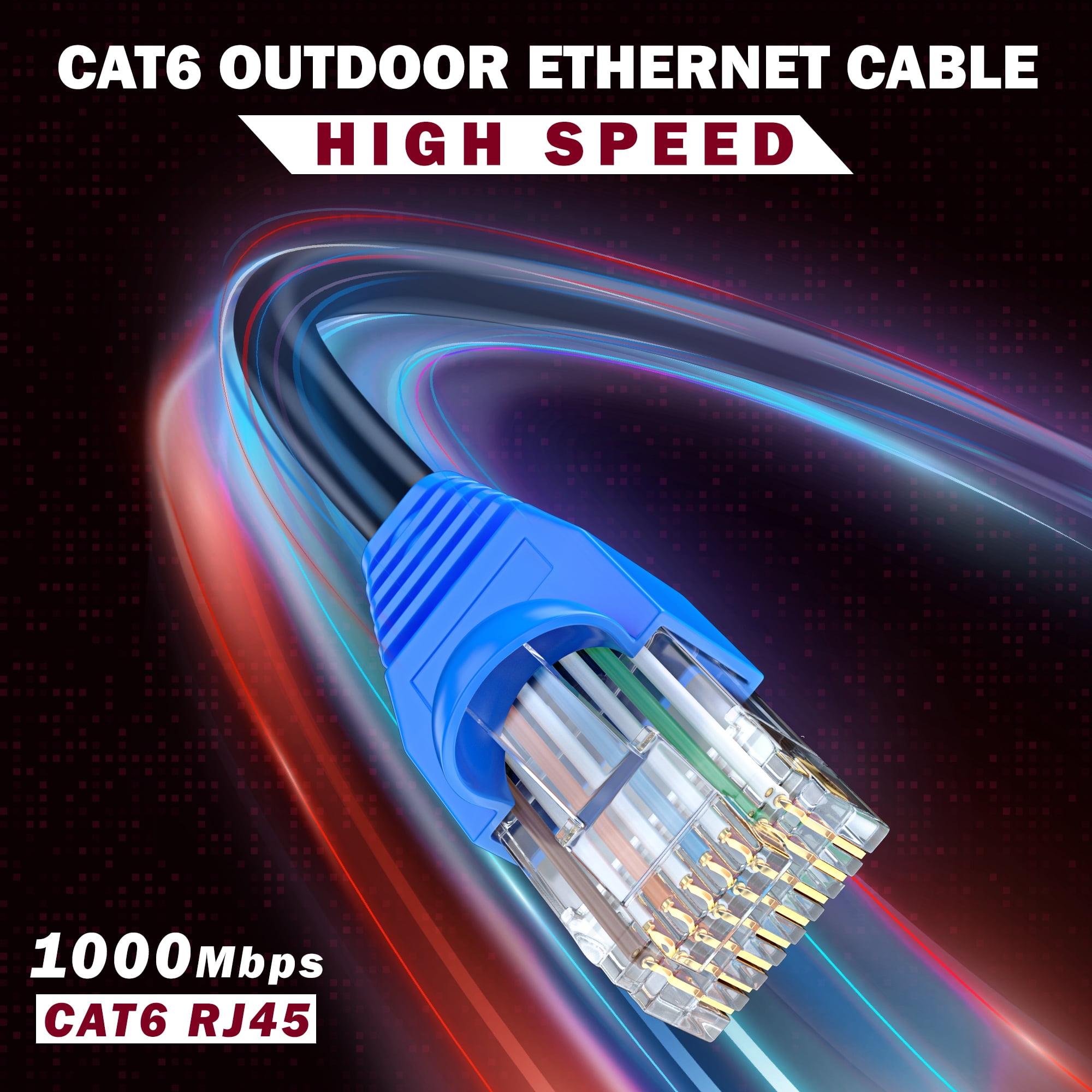 Maximm Cat6 Outdoor Cable 250 Feet - Black - Solid Copper 550Mhz, Waterproof Ethernet Cable Suitable For Direct Burial Installations. Electronic_Cable