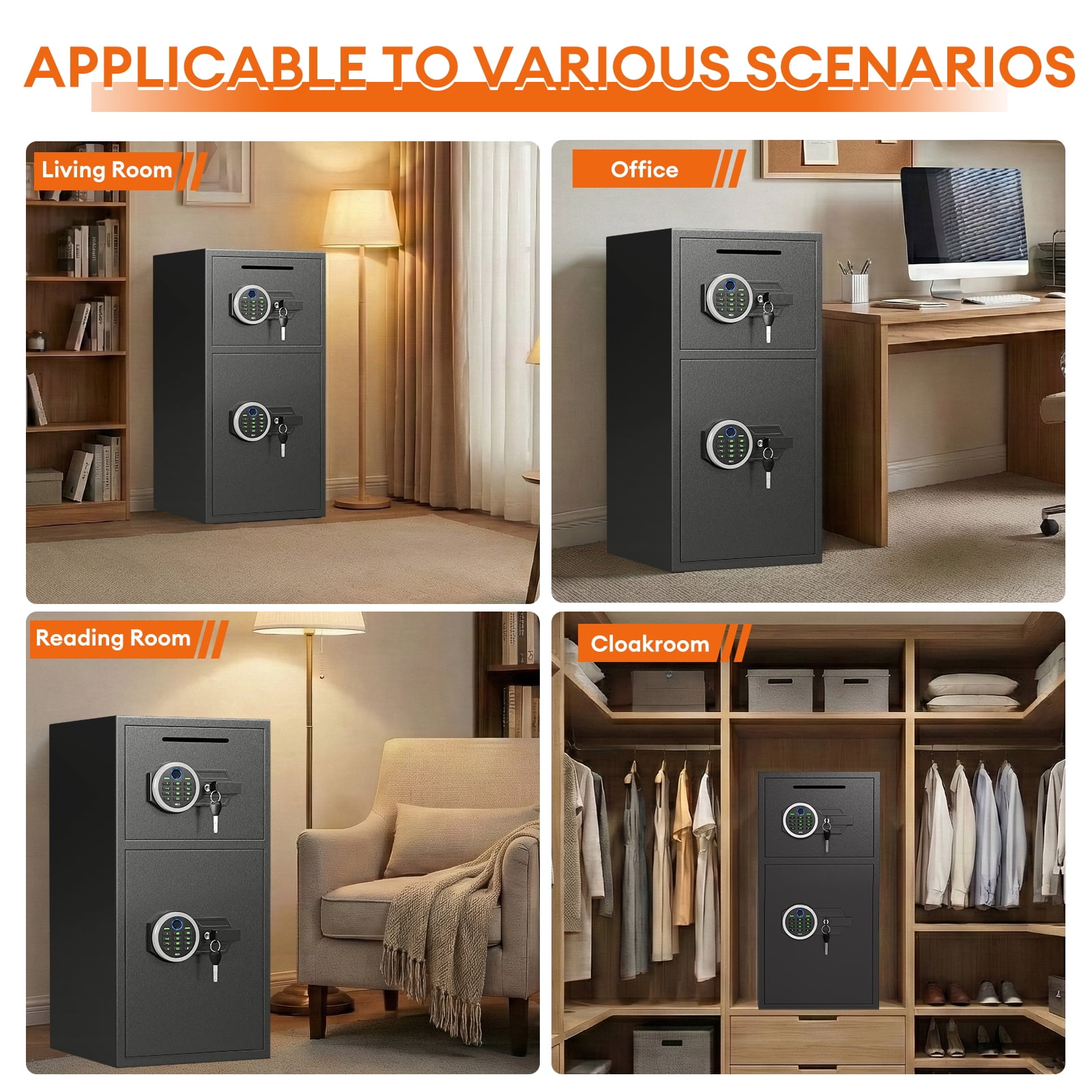 6.0 Cuft Extra Large Home Safe Box Fireproof Waterproof, Fingerprint Safe, Home Security Safes Box with Adjustable Shelf & Deposit Slot, Money Safes with Backlit Keypad & Dual Alarm for Home Office