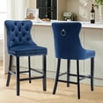 thumbnail image 4 of Velvet Upholstered Bar Stools Set of 2 with Back and Wood Legs, Metal Pulling Ring, Armless Counter Height Barstools for Kitchen Island, Pub, 4 of 7
