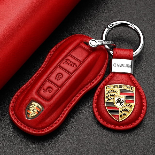 Car Key Fob Cover Case Protector Panamera 911 718 Macan Fits '23 Cayenne Porsche Key Cover: Genuine Leather
