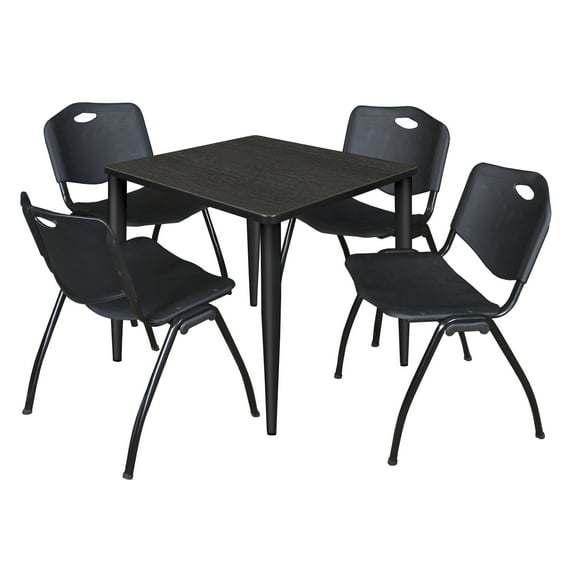 Regency 30 in. Square Breakroom Table- Maple Top, Chrome Base & 4 M Stack Chairs- Black