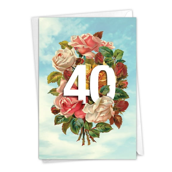 NobleWorks - 1 Funny Birthday Card with Envelope - Floating Numbers Milestones 40 C9457BMBG