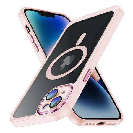Dteck Magnetic Case for iPhone 12 Mini, Compatible with MagSafe, All-Inclusive Camera Lens Protector Silicone Bumper Clear PC Back Not-Yellowing Magnetic Phone Cover,Pink