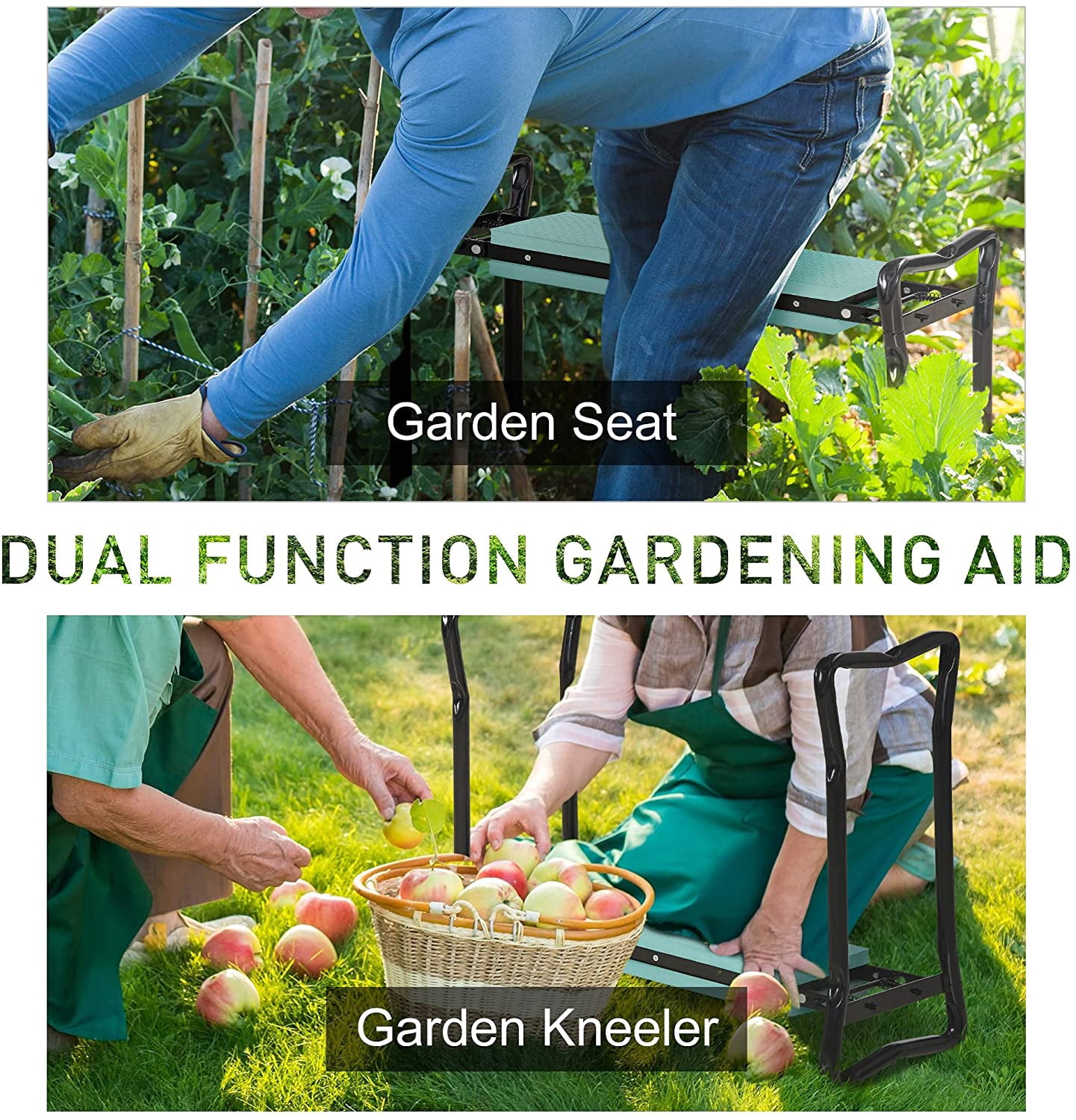 FASHENG Padded Garden Kneeler and Seat Bench, Padded Foldable Garden Stool, Green