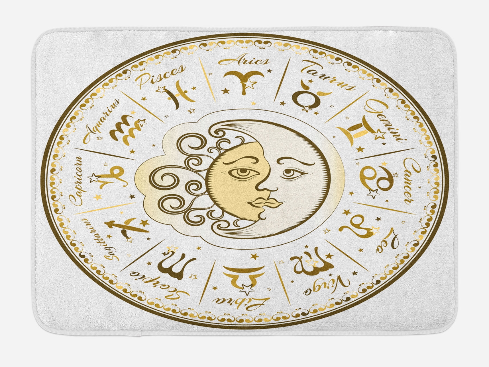 Zodiac Bath Mat, Circular Zodiac Chart Apparent Position of Sun and