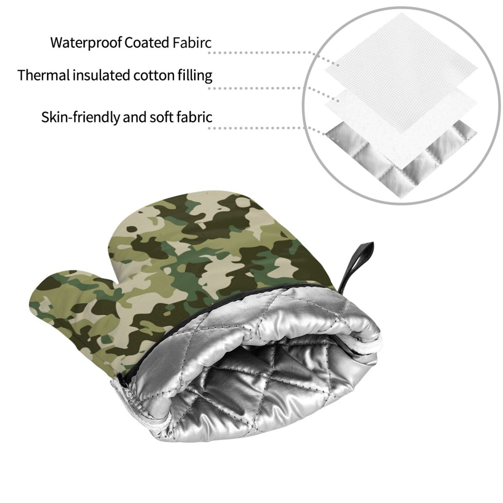 Military Camouflage Green Camo 4Pcs Oven Mitts and Pot Holders Sets Oven Kitchen Gloves Hot Pads for Cooking BBQ Baking Grilling