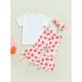 thumbnail image 4 of Bagilaanoe 3pcs Toddler Baby Girl Long Pants Set Letter Print Short Sleeve T-shirt Tops + Flare Trousers + Headband 6M 12M 18M 24M 3T 4T Kids Casual Summer Outfits, 4 of 8
