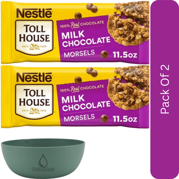 Nestle Toll House Milk Chocolate Regular Baking Chips, Morsels, 11.5 oz Bag-2pk, With Olive Green Bowl By ValueNest
