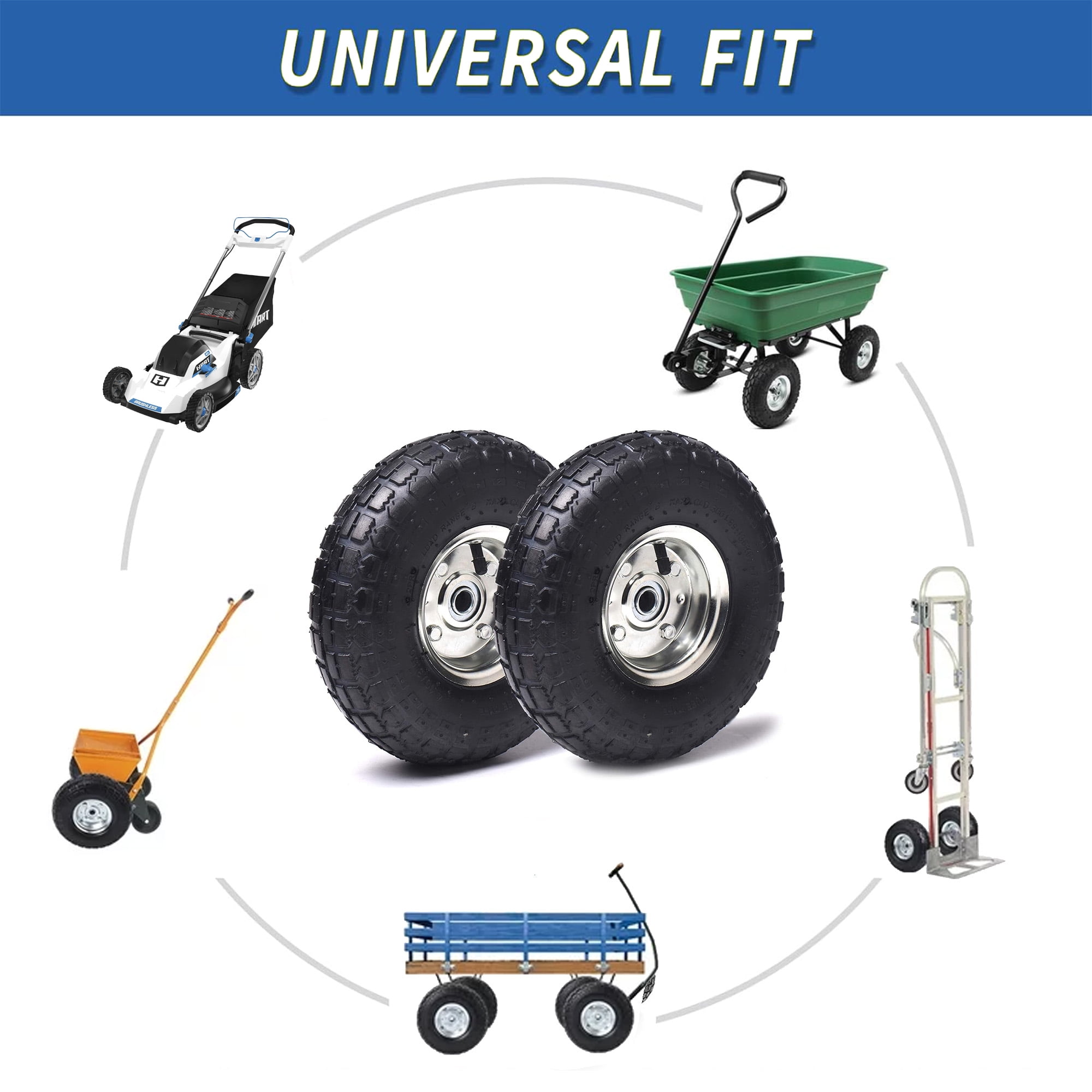 Lapp Wheels 4.10/3.50-4 Heavy Duty Pneumatic Tire Wagon/Hand Truck/Dolly  cart/Mower Replacement, (2-Pack W/Pushnuts)