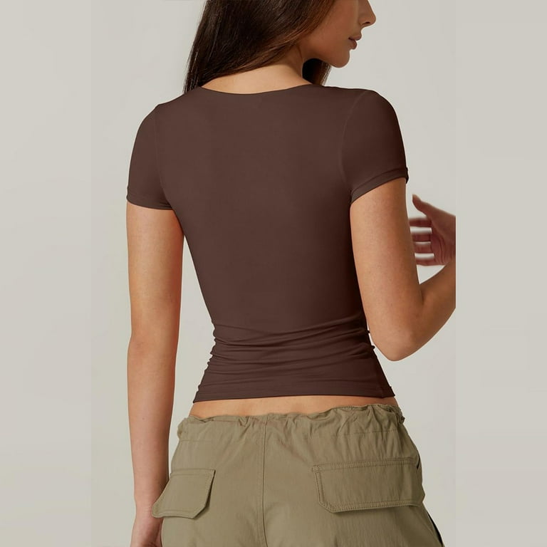 Women's Knot Front V-Neck T-Shirt, Short Sleeve Slim Fit Top Women's Knot Front V-Neck T-Shirt, Short Sleeve Slim Fit Top