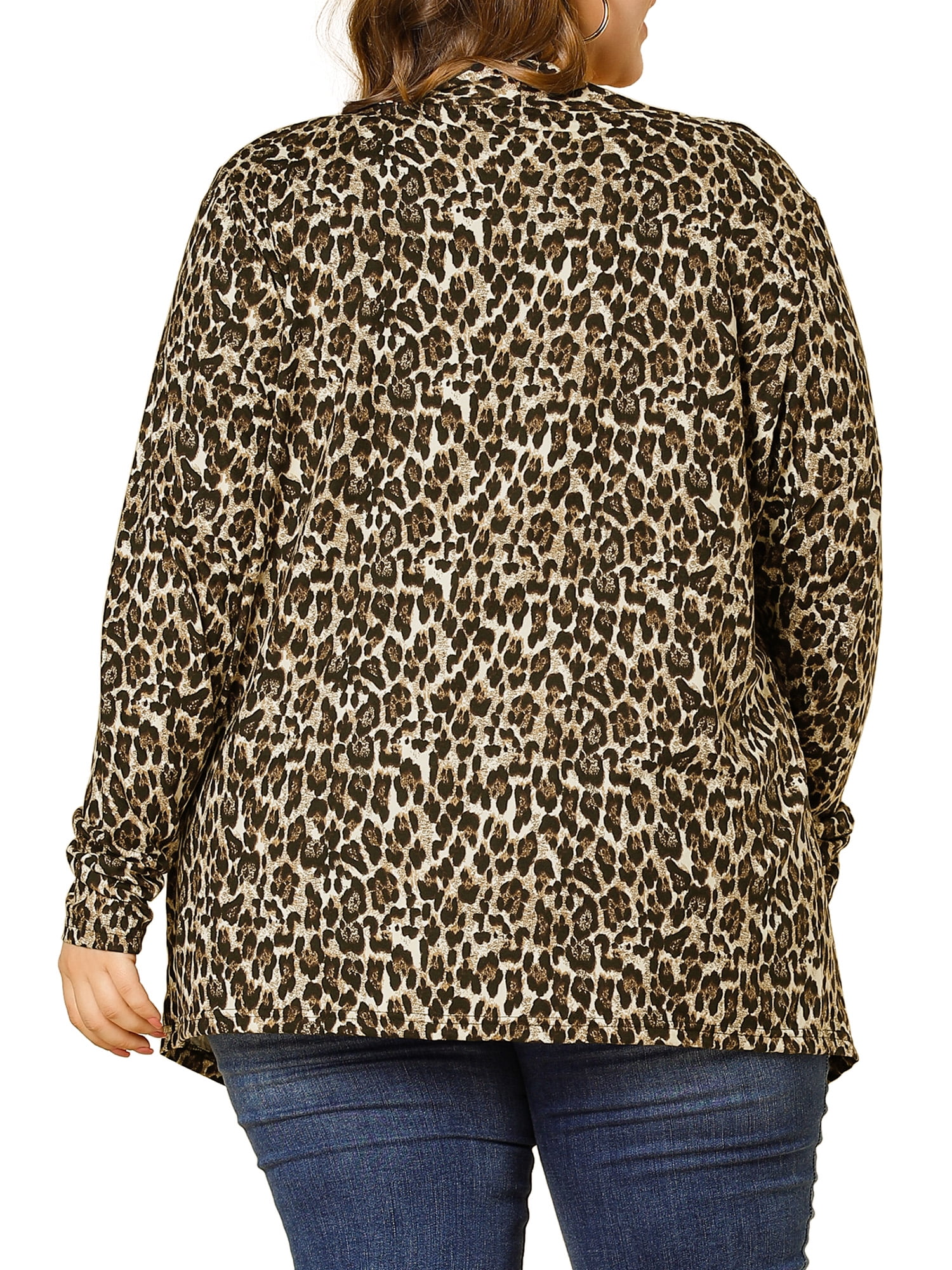 DARING DIVA Women's Plus Size Leopard Print Asymmetric Hem Cardigan 3X Brown