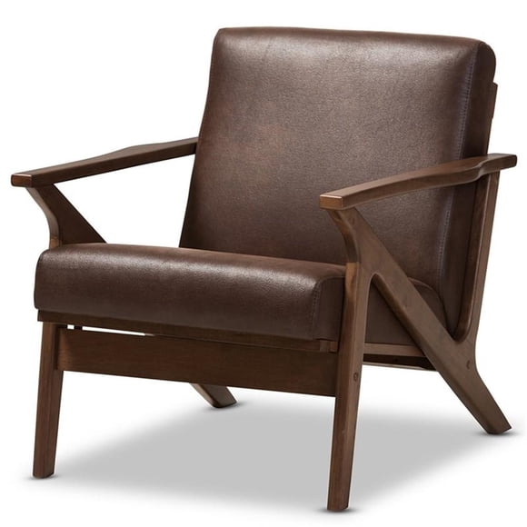 Baxton Studio Bianca Faux Leather Accent Arm Chair in Brown and Brown