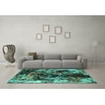 thumbnail image 3 of Ahgly Company Machine Washable Indoor Round Oriental Turquoise Blue Industrial Area Rugs, 4' Round, 3 of 4