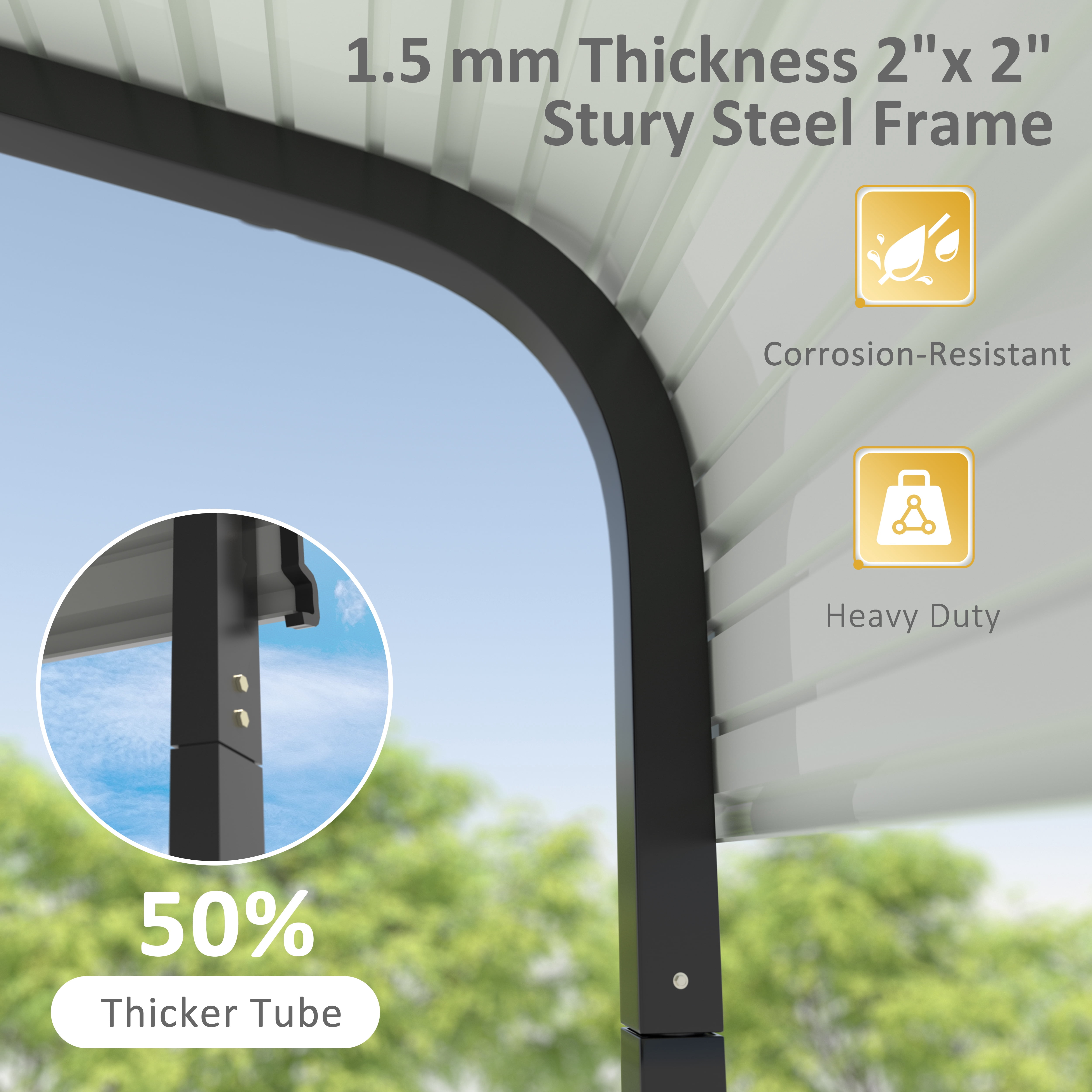 VEIKOUS 10' x 15' Outdoor Carport, Metal Heavy Duty Garage with Weatherproof Roof, Light Beige