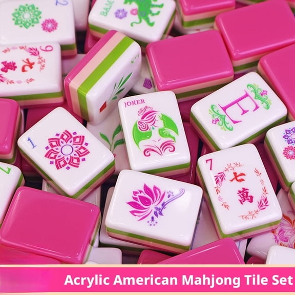 Exquisite Rose Pink Acrylic American Mahjong Set, 166 Tiles Modern Crystal Mah-Jongg Kit with Hand-Painted Engravings, Luxury Tabletop Game with Portable Carrying Bag for Gifting