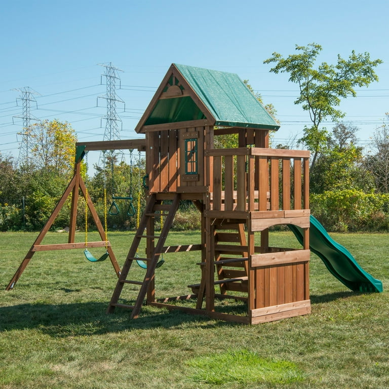 Swing-N-Slide Elkhorn Wood Outdoor Playset with Slide, Climbing