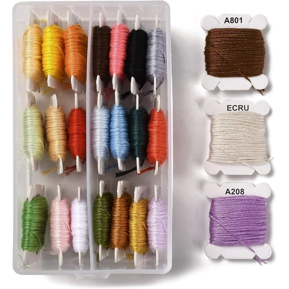 24 Cards 24 Colors 6-Ply Polyester Embroidery Floss Stitch Threads Mixed Color 0.5mm 8.75 Yards(8m)/card 1 card/color DIY