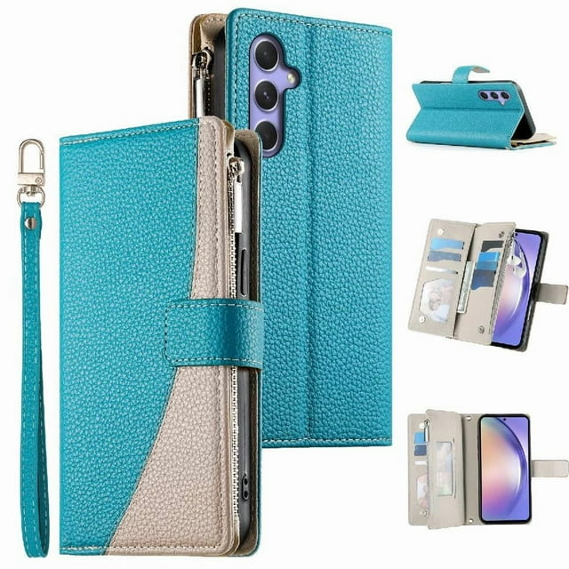 Funda cartera GANGXUN para Samsung Galaxy A54 5G , cuero PU con tarjetero, cremallera, correa de mano, soporte y protección 444°