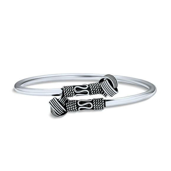 Western Style Stackable Bypass Cuff Knotted Ball West Indian Bangle Bracelet for Women Teen Oxidized .925 Sterling Silver
