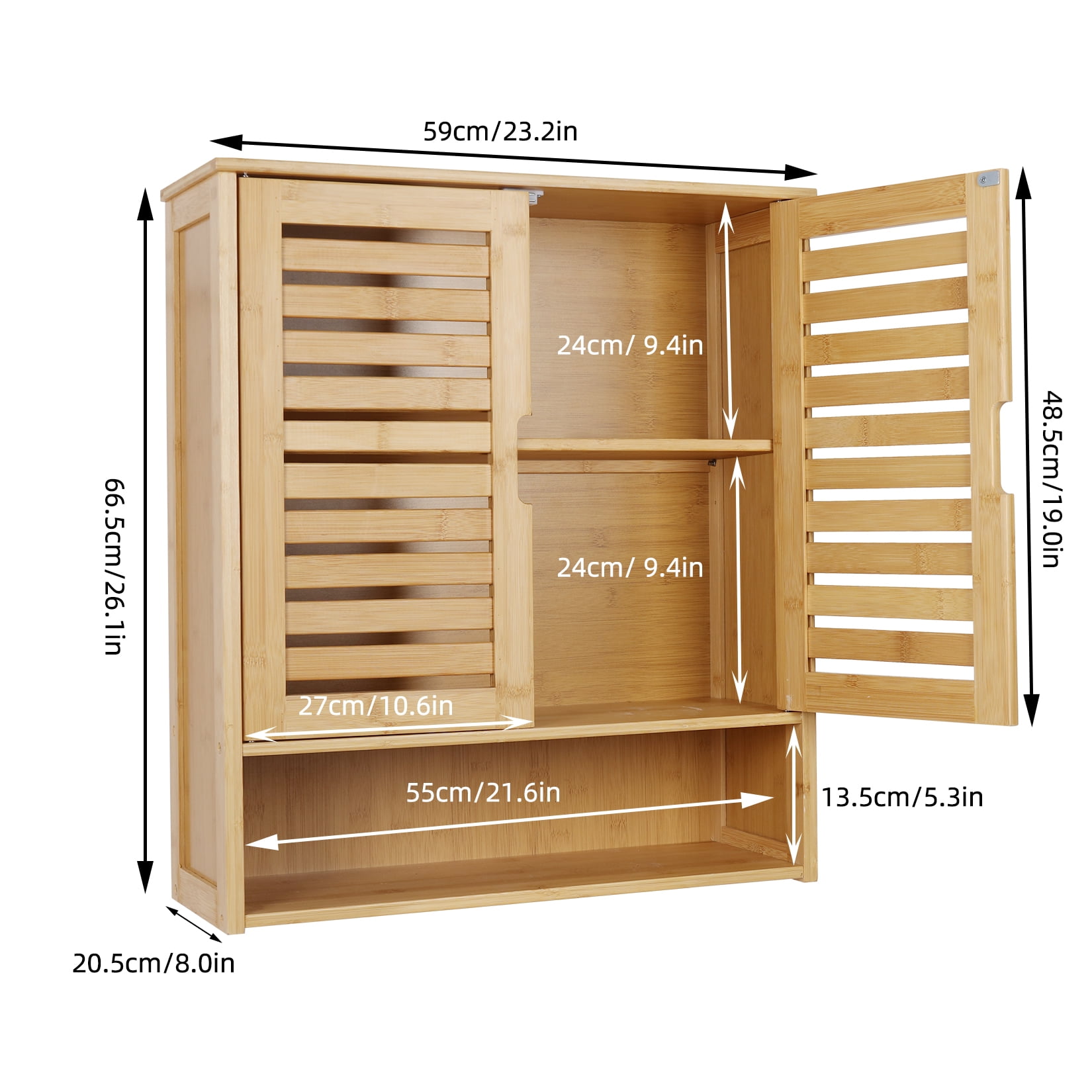 LUVODI Bamboo Bathroom Wall Cabinet Wall Mount Medicine Cabinet Storage Organizer with 3 Tier Adjustable Shelf