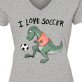 thumbnail image 4 of Inktastic I Love Soccer-Dinosaur in Orange Women's V-Neck T-Shirt, 4 of 5
