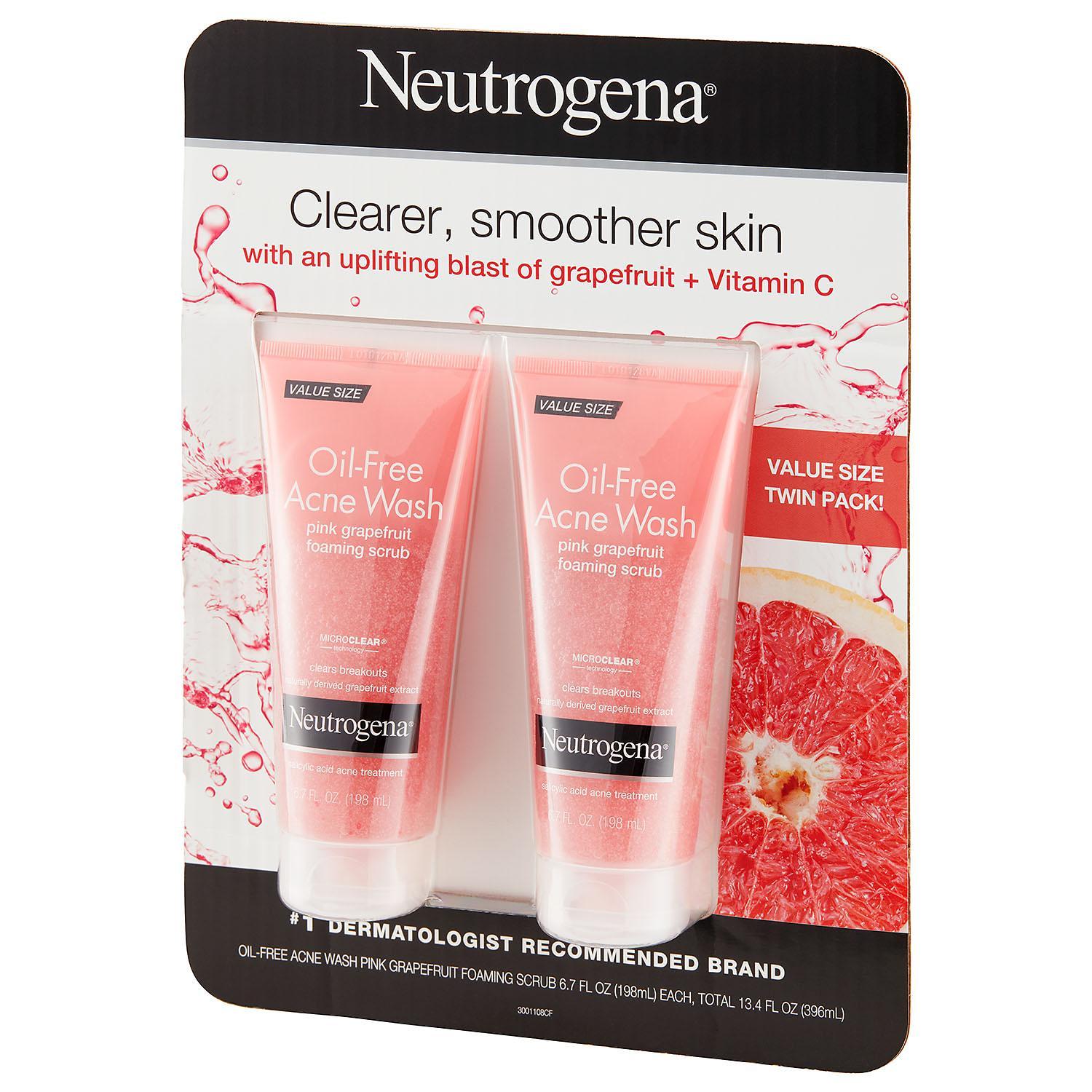 Neutrogena Oil-Free Pink Grapefruit Exfoliating Acne Face Wash and Foaming Scrub (6.7 fl. oz., 2 pk.) - image 4 of 5