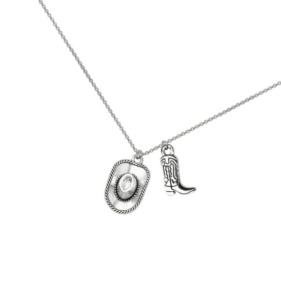 YIEMEEN Retro Western Jewelry Cowboy Hat Boots Charm Necklace Punk Styles Party Gift For Women Silver Tone Neck Chain Adornment