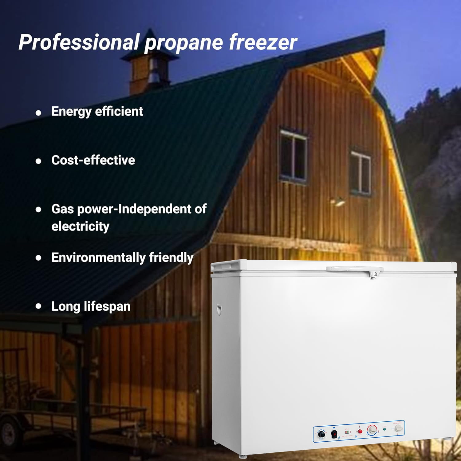 Smad Chest Freezer, LPG/110V-120V 2 Way Propane 200L with Lock Top Open Door for Outdoor White