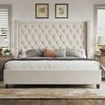 thumbnail image 6 of VanAcc Queen Upholstered Platform Bed Frame with Tufted Velvet Headboard, Cream, 6 of 8