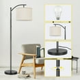 thumbnail image 6 of OUTON 63" Arc Floor Lamp for Living Room, Modern Standing Lamp with Hanging Linen Shade, Metal Floor Lamp with Remote and APP Control  for Bedroom(Black), 6 of 9