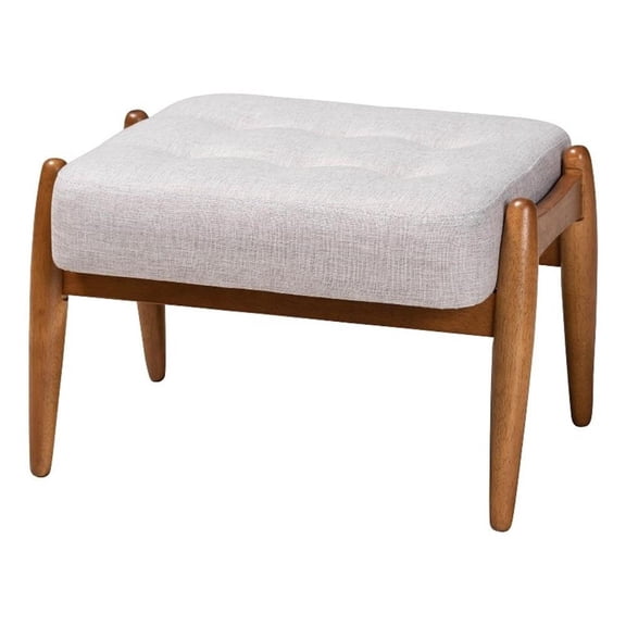 Baxton Studio Jeanine Gray Beige Fabric and Walnut Brown Wood Ottoman Footstool