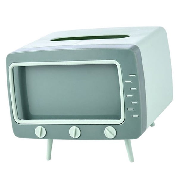 Bearachild Caja de pañuelos creativa 2 en 1 con forma de TV, dispensador de soporte de papel de escritorio, caja organizadora de servilletas con soporte Almacenamiento y organización del hogar No.03