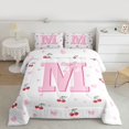 thumbnail image 2 of Castle Fairy Bow Letter Monogrammed M Twin Comforter Sets,Cartoon Cherry Bedding Set, 2 of 8