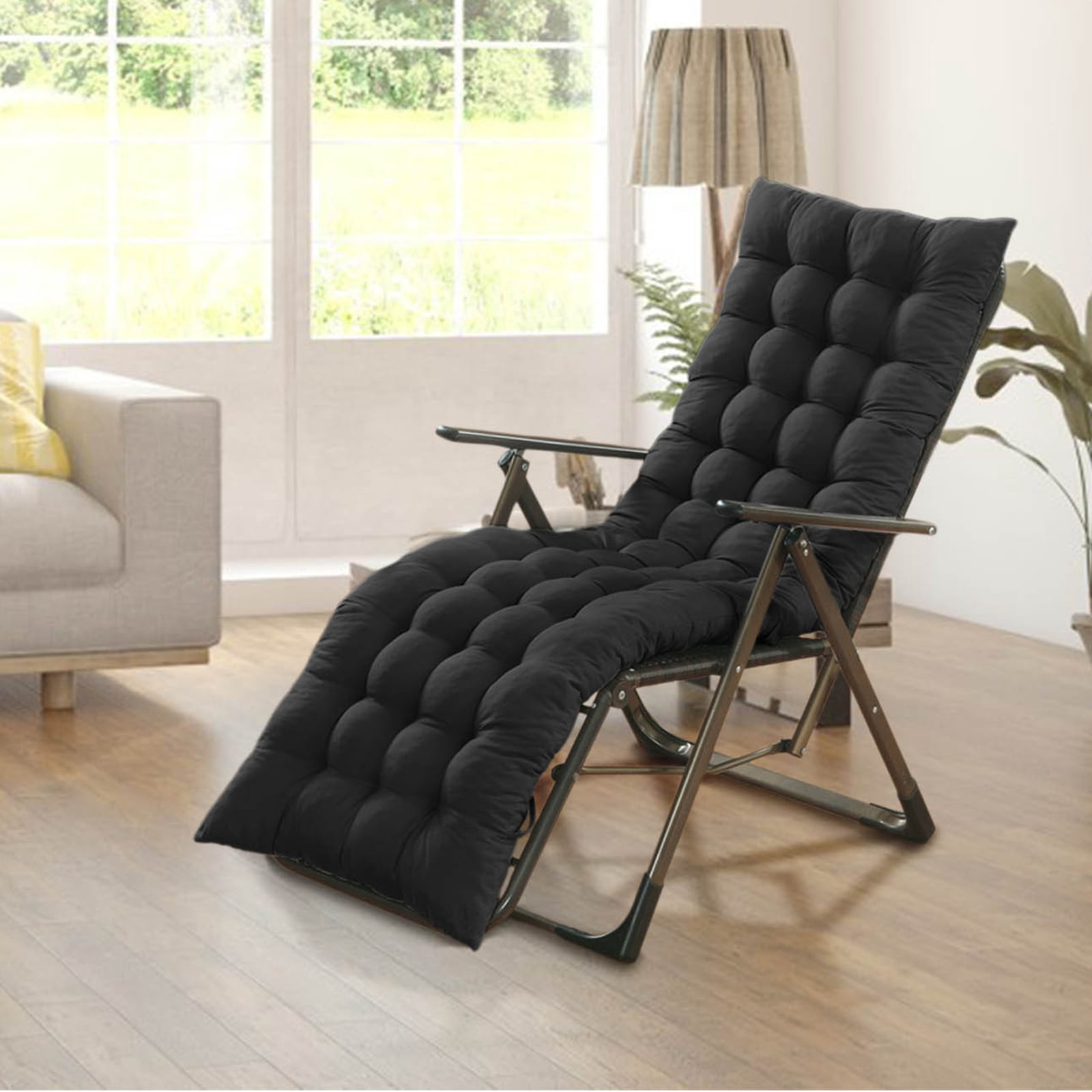 Bxaolu Chaise Lounge Cushions Soft Lounge Chair Cushion Gravity Chair Cushion Sofa Lawn Furniture Cushion Pad with 6 Tie for Outdoor Indoor Patio Home, 62.5 x 19 Inch, Black