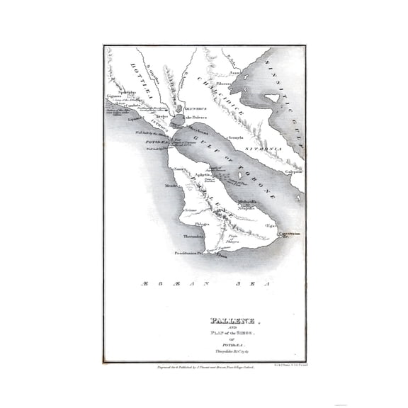 Historic War Map - Pallene Greece Siege Potidaea - Oxford 1828 - Vintage Wall Art