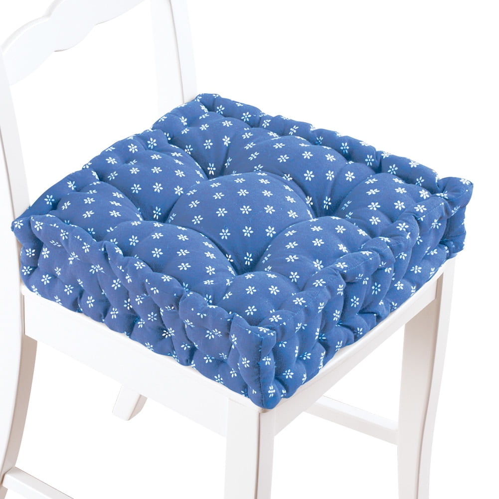 Daisy Flower Tufted Chair Cushion, Blue