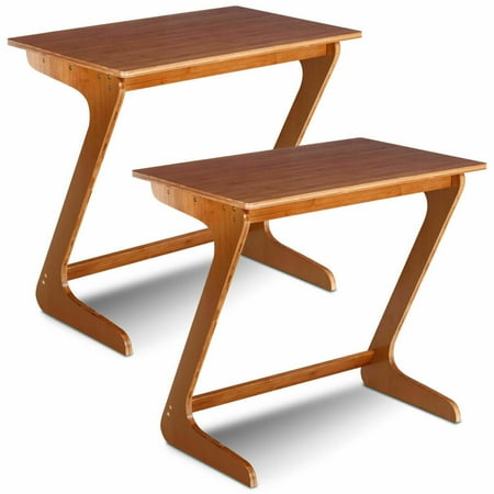 Gymax Set Of 2 Bamboo Sofa Table Tv Tray Laptop Desk Coffee End