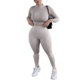 thumbnail image 6 of Douhoow Womens 2 Piece Tracksuit Solid Color Long Sleeve Bodycon Crop Top Long Pants Set, 6 of 6