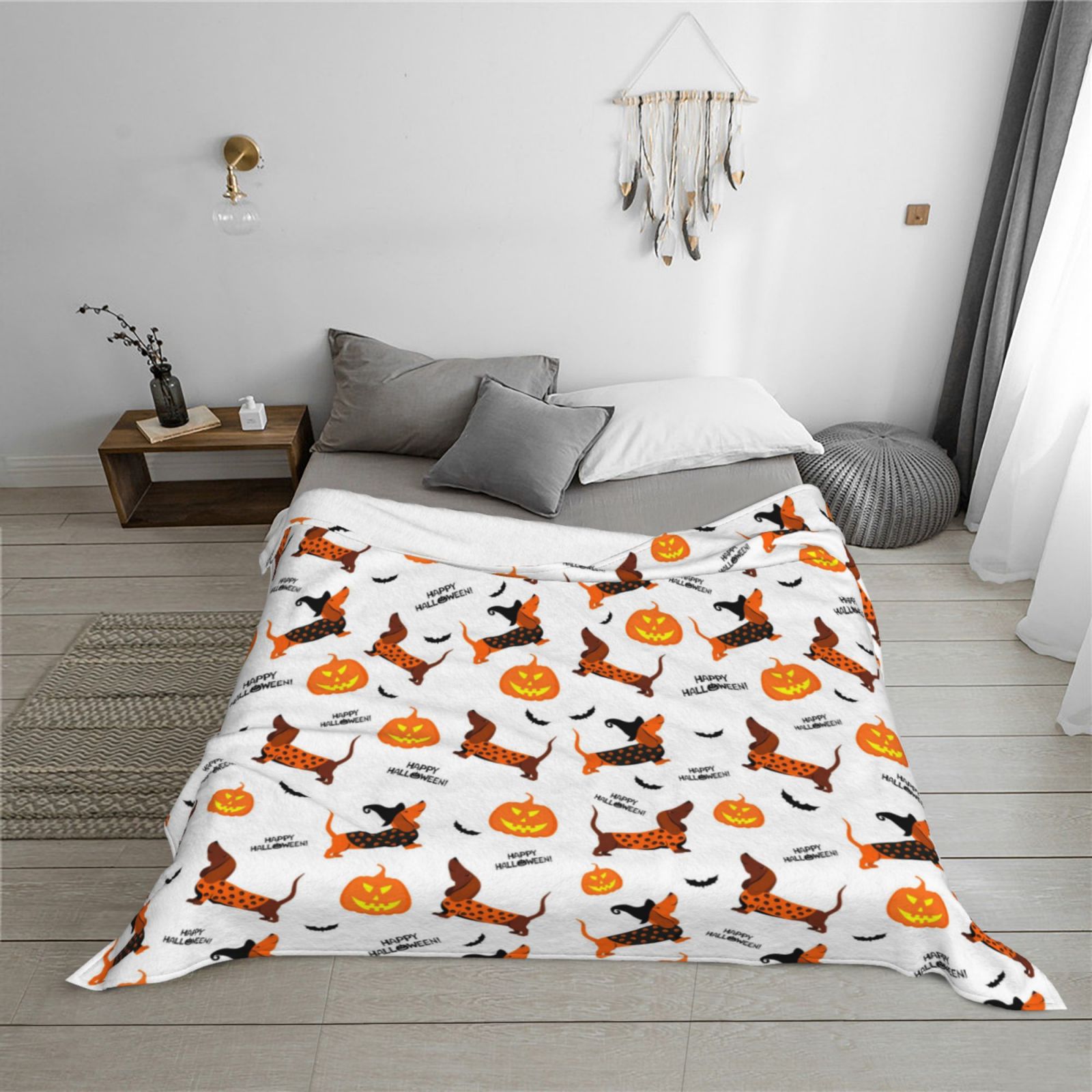 Throw Blanket for Couch - pumpkin halloween dog Soft Comfy Lightweight Cozy Warm Throw Blanket, Fuzzy Plush Flannel Blanket & Throws for Sofa and Bed All Season