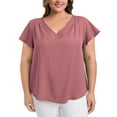 thumbnail image 1 of GRACE & GRANDEUR Blusas Casual Elegantes de Talla Grande para Mujeres con Pliegues en los Hombros, Cuello en V, Mangas Cortas con Volantes 4X Rosa Oscuro, 1 of 1